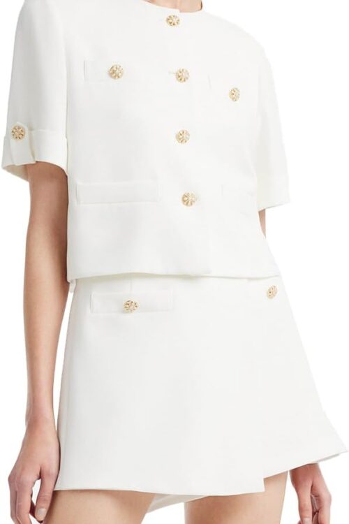 Women's White Acetate Short Sleeve Blazer and Shorts Set