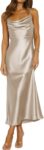 Women's Satin Spaghetti Strap Cowl Neck Backless Midi Dress