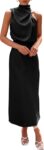 Women's Sleeveless Mock Neck Satin Maxi Cocktail Dress
