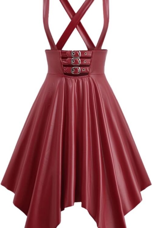 Women's Gothic PU Panel Crisscross Suspender Asymmetric Skirt