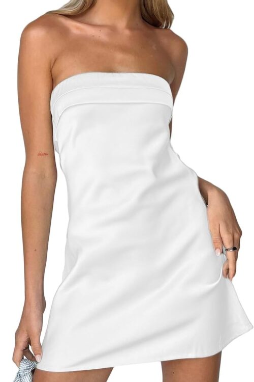 Women's Satin Silk Backless Strapless Mini Club Dress