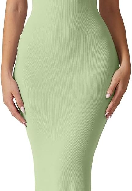 Women's Square Neck Lace Detail Sleeveless Ribbed Maxi Dress
