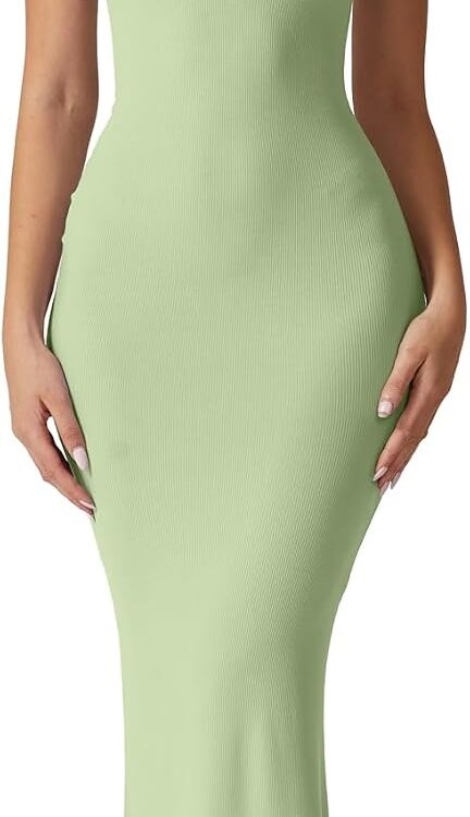 Women's Square Neck Lace Detail Sleeveless Ribbed Maxi Dress