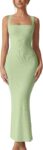 Women's Square Neck Lace Detail Sleeveless Ribbed Maxi Dress