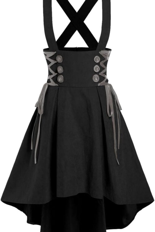 Women's Mock Button High Low Crossover Suspender Midi Skirt