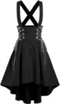 Women's Mock Button High Low Crossover Suspender Midi Skirt