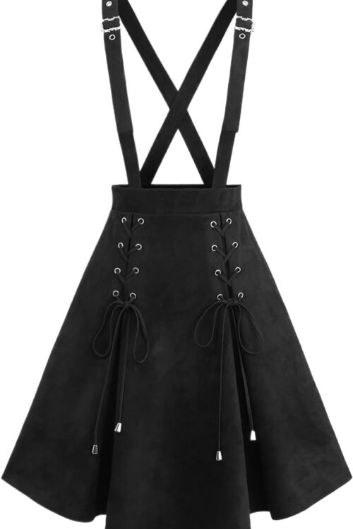 Women's Gothic Lace Up Crisscross Strap Suspender Skirt