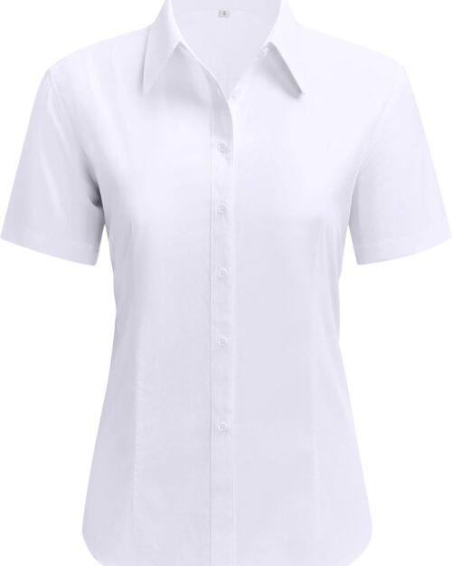 Women's Short Sleeve Cotton Button Down Work Shirt