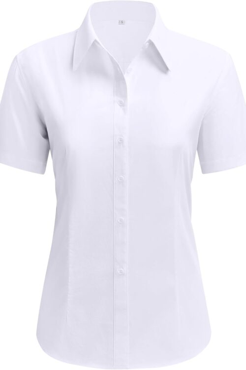 Women's Short Sleeve Cotton Button Down Work Shirt