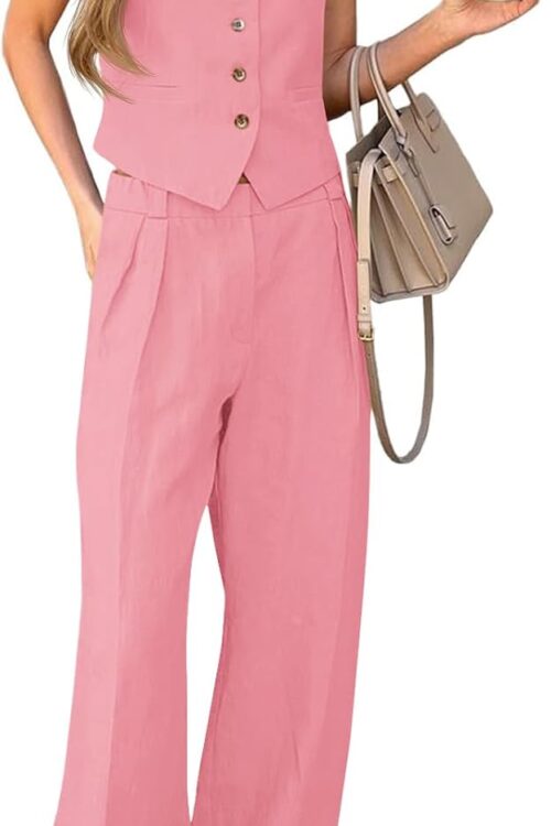 Women's Crop Vest V Neck Blazer Wide Leg Pants Set