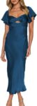 Women's Satin Flutter Sleeve Sweetheart Midi Cocktail Dress