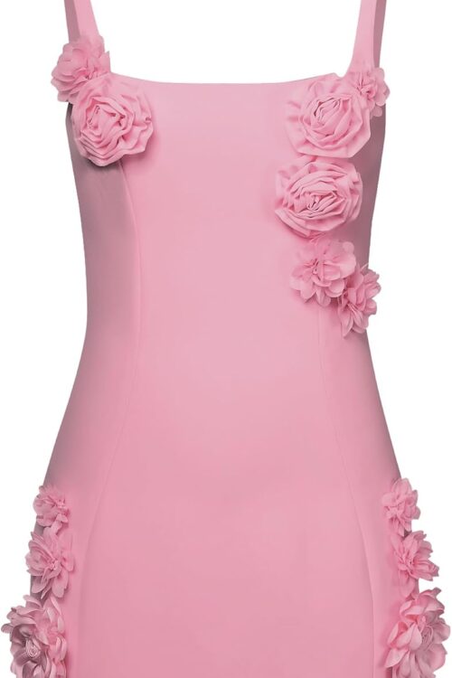 Women's Pink Rosette Applique Mini Dress