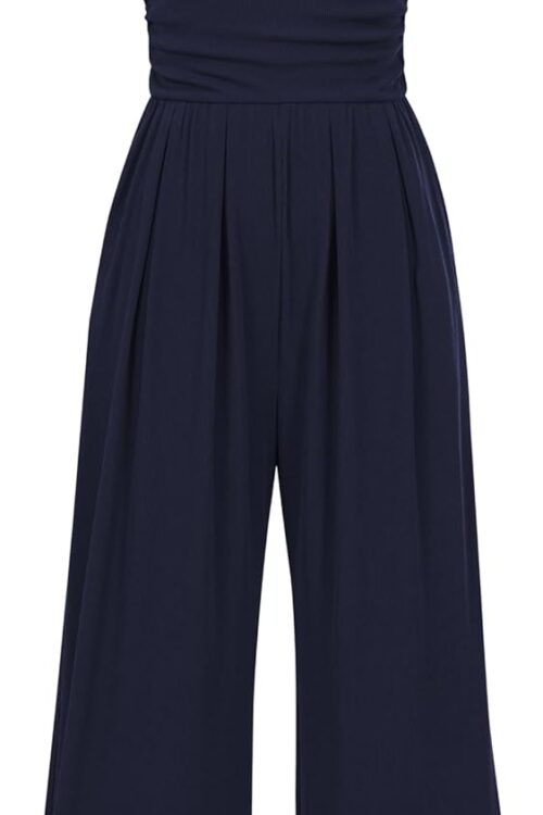 Women's Sleeveless Mock Neck Wide Leg Jumpsuit with Pockets