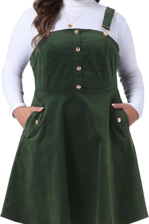 Plus Size Women's Corduroy Adjustable Strap Suspender Skirt