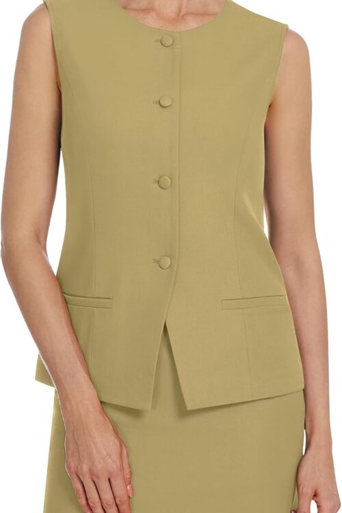 Women's Button Down Vest Crew Neck Short Skort Suit Set