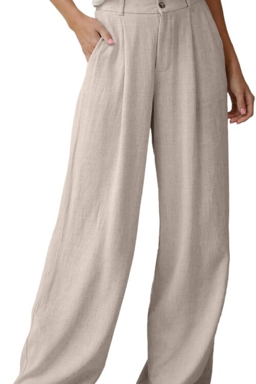 Women's Casual Loose Linen Wide Leg Pants with Pockets