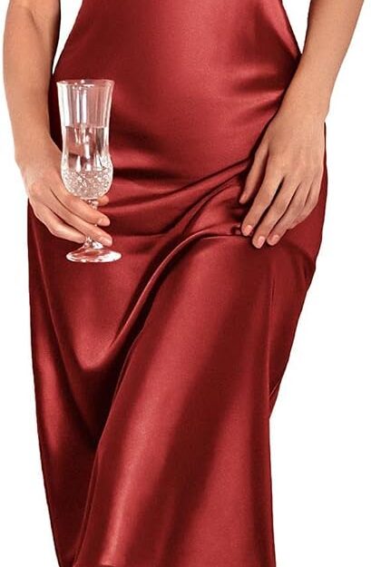 Women's Satin Spaghetti Strap Cowl Neck Long Slip Nightgown