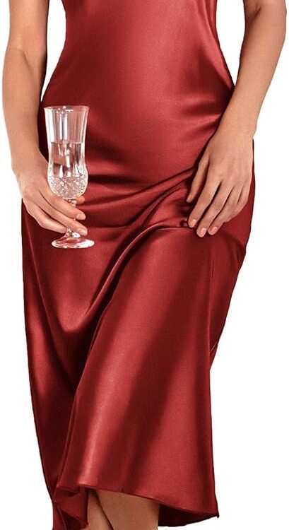 Women's Satin Spaghetti Strap Cowl Neck Long Slip Nightgown