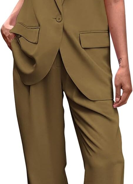 Women's Sleeveless Suit Vest and Wide Leg Pants Set