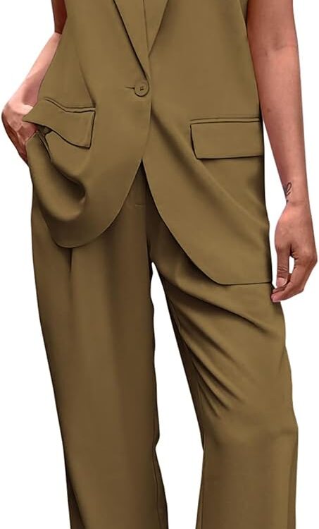 Women's Sleeveless Suit Vest and Wide Leg Pants Set