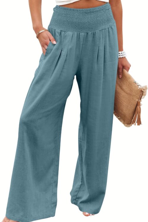 Women's High Waist Linen Wide Leg Boho Palazzo Pants