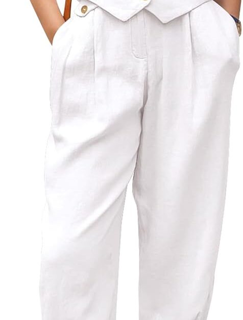 Women's V Neck Button Front Crop Tank Top Wide Leg Pants Set