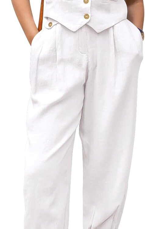 Women's V Neck Button Front Crop Tank Top Wide Leg Pants Set
