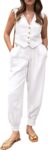 Women's V Neck Button Front Crop Tank Top Wide Leg Pants Set