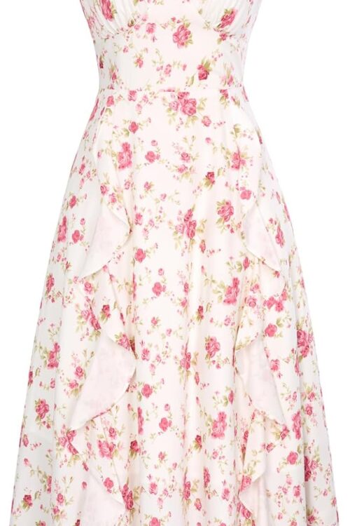 Women's Boho Spaghetti Strap Ruffle Midi Sun Dress