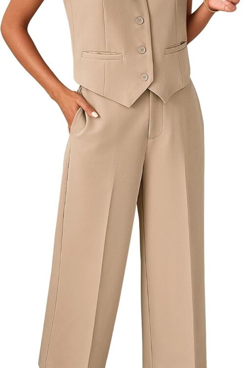 Women's Sleeveless Blazer Vest with Wide Leg Capri Pants Set