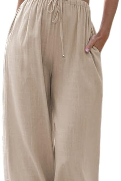 Women's Cotton Linen Wide Leg Beach Palazzo Pants