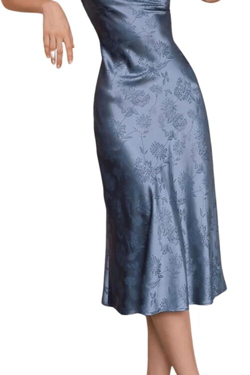 Women's Spaghetti Strap Cowl Neck Long Slip Satin Dress