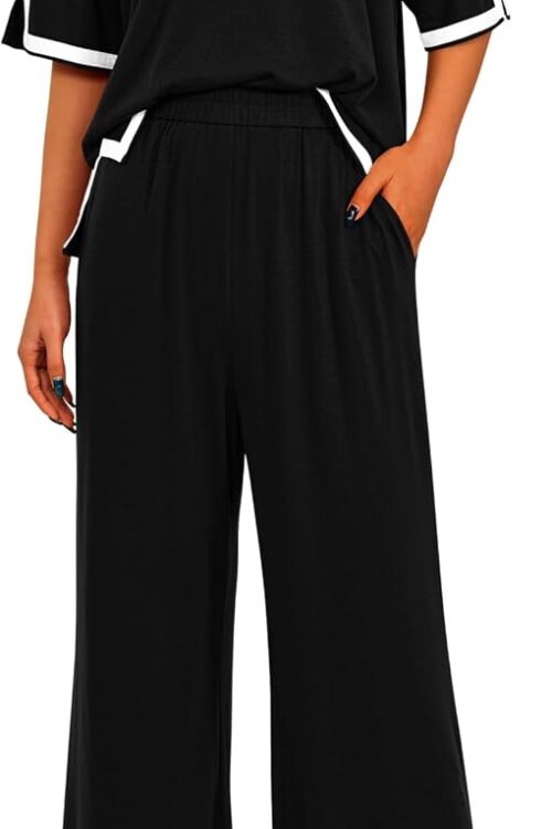 Women's Crewneck Short Sleeve Wide Leg Lounge Set