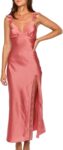 Women's Summer Satin Lace Backless Spaghetti Strap Maxi Dress