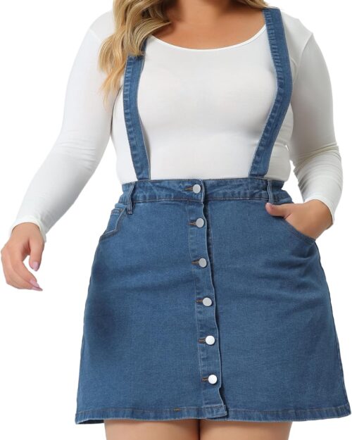 Plus Size Women's Cross Back Adjustable Strap Denim Suspender Skirt