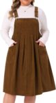 Plus Size Women's Corduroy Pleated Adjustable Strap Suspender Skirt