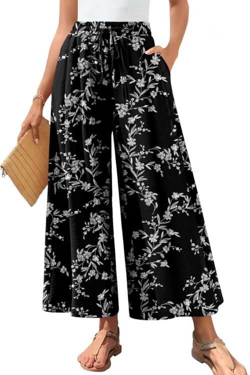 Women's Elastic Waist Dressy Casual Wide Leg Palazzo Pants