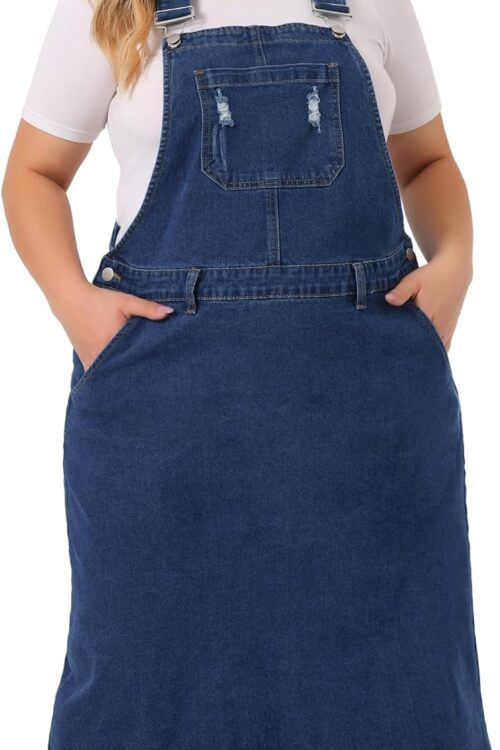 Plus Size Women's Distressed Racerback Denim Suspender Skirt