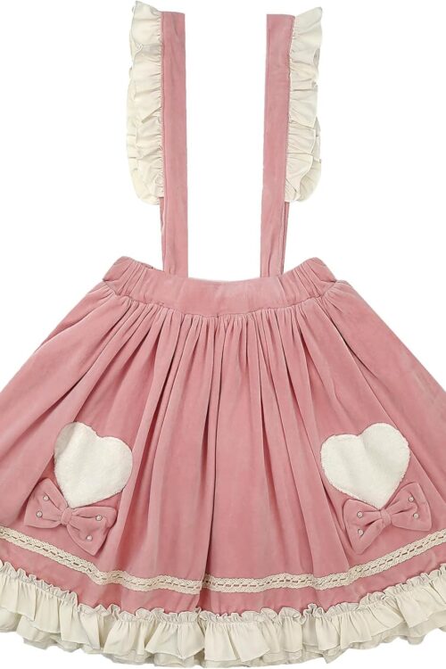 Women's Kawaii Velvet Lolita High Waist Suspender Skirt