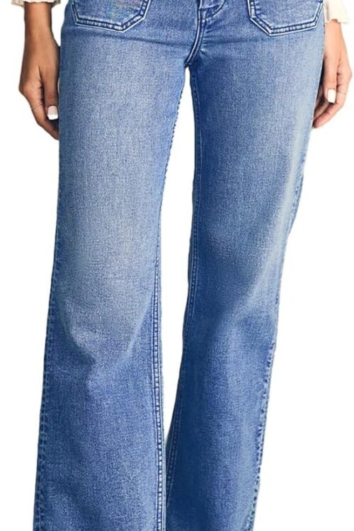 Women's High Waisted Stretchy Wide Leg Jeans with Pocket