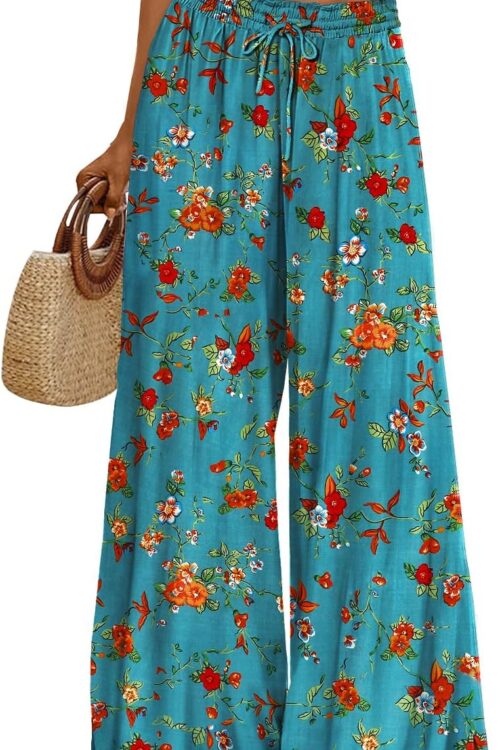 Women's High Waist Wide Leg Floral Boho Palazzo Pants