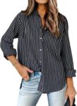 Women's Printed Lantern Long Sleeve Button Down Blouse