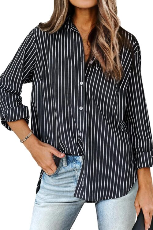 Women's Printed Lantern Long Sleeve Button Down Blouse