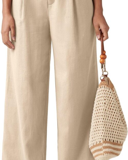 Women's Linen Wide Leg Work Pants with Pockets