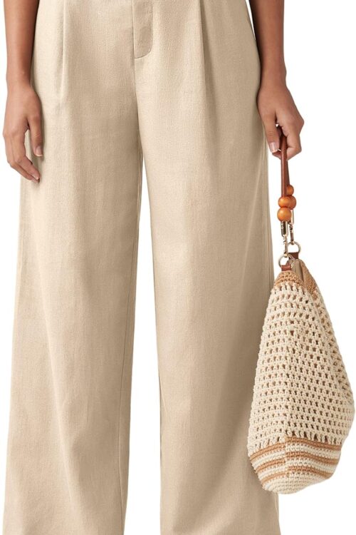 Women's Linen Wide Leg Work Pants with Pockets