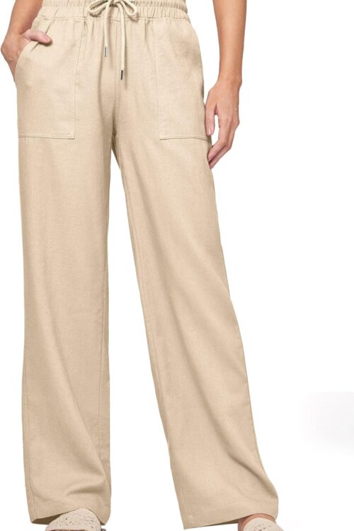 Women's Casual Linen Wide Leg Palazzo Pants with Pockets