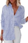 Women's Classic Striped Long Sleeve Collared Work Blouse